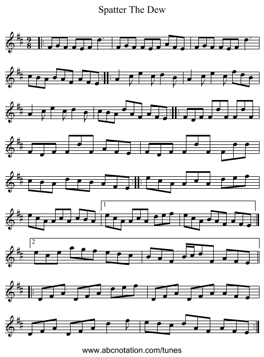Spatter The Dew - staff notation