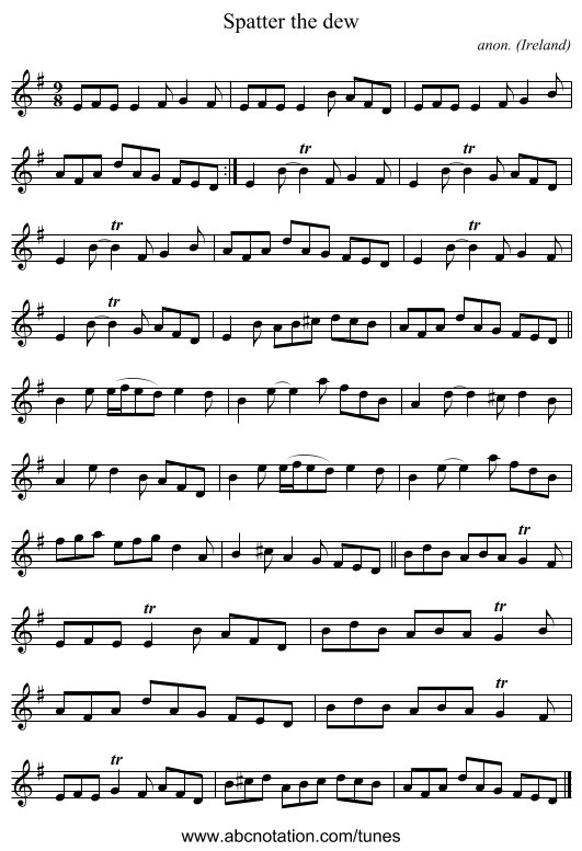 Spatter the dew - staff notation
