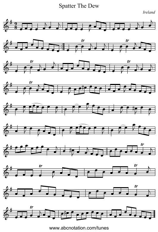 Spatter The Dew - staff notation