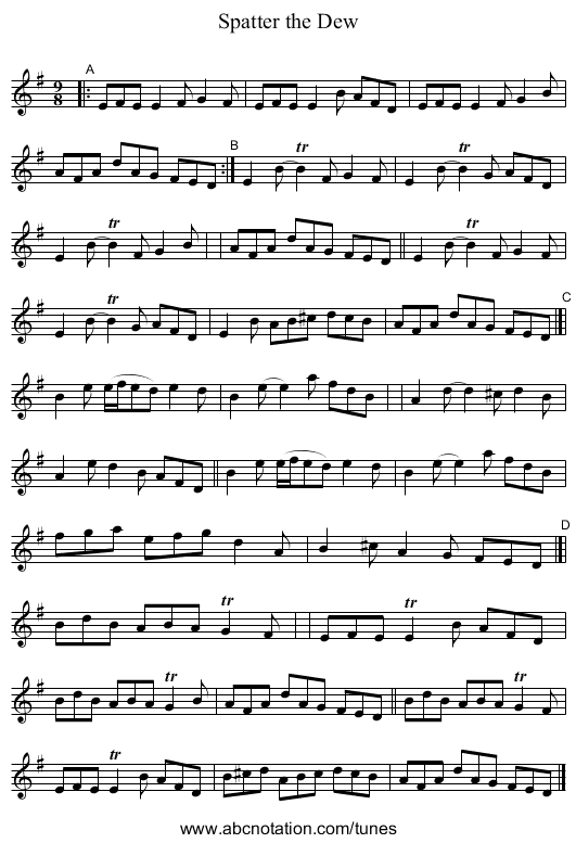 Spatter the Dew - staff notation
