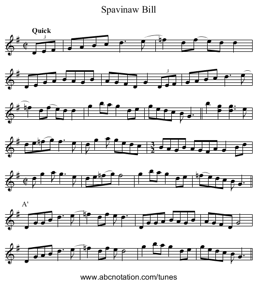 Spavinaw Bill - staff notation