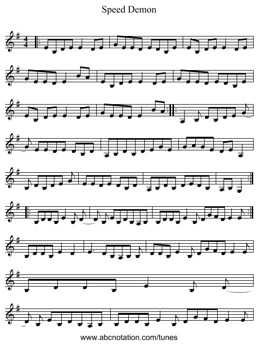 Speed Demon - staff notation