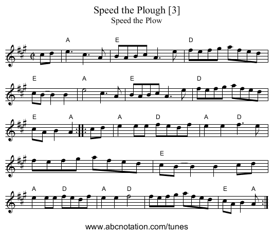 Speed the Plough [3] - staff notation