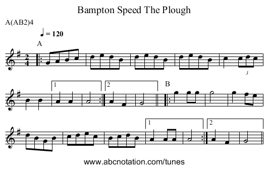 Speed The Plough, Bampton - staff notation