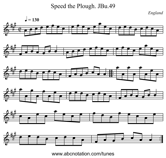 Speed the Plough. JBu.49 - staff notation