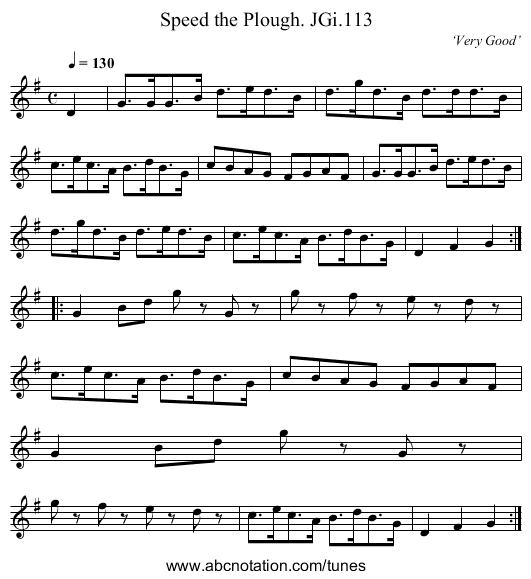 Speed the Plough. JGi.113 - staff notation
