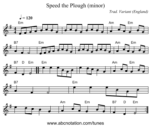 Speed the Plough (minor) - staff notation