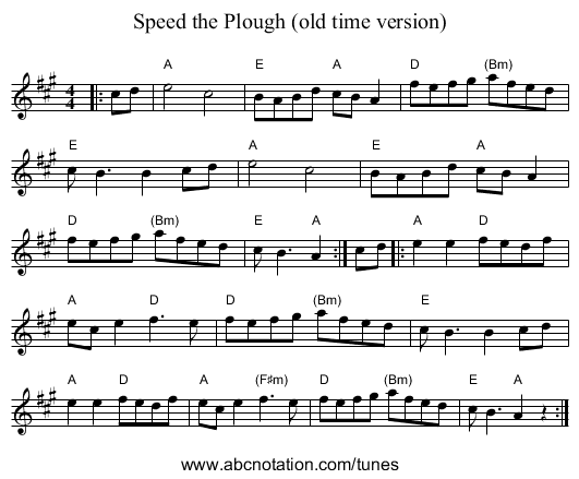 Speed the Plough (old time version) - staff notation