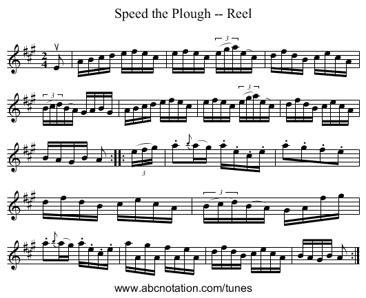 Speed the Plough -- Reel - staff notation