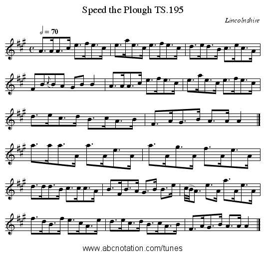 Speed the Plough TS.195 - staff notation