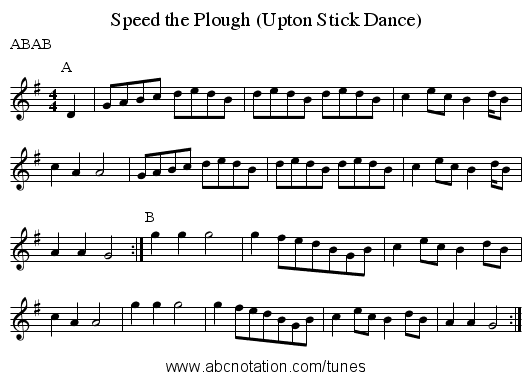 Speed the Plough (Upton Stick Dance) - staff notation
