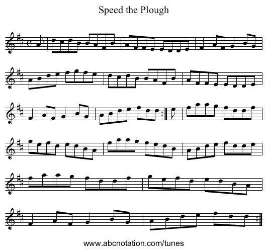 Speed the Plough - staff notation