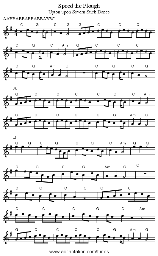 Speed the Plough - staff notation