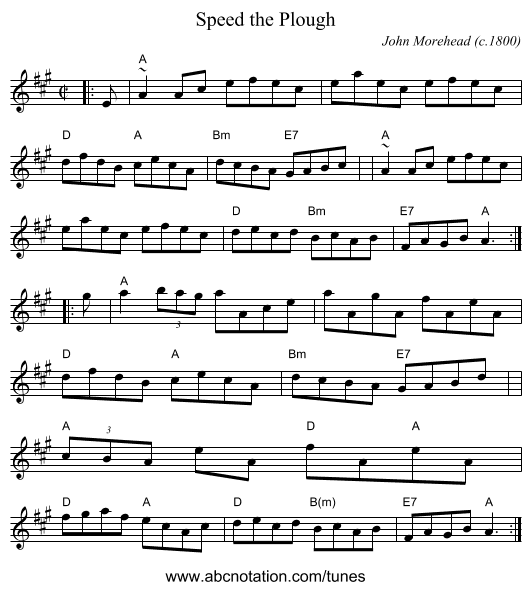 Speed the Plough - staff notation