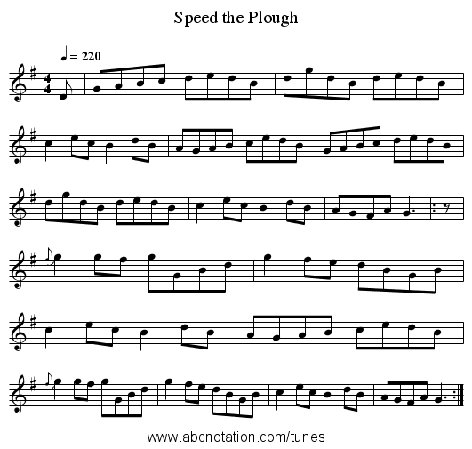 Speed the Plough - staff notation