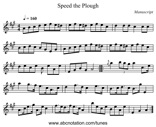 Speed the Plough - staff notation