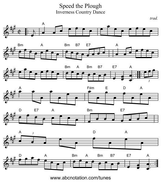 Speed the Plough - staff notation
