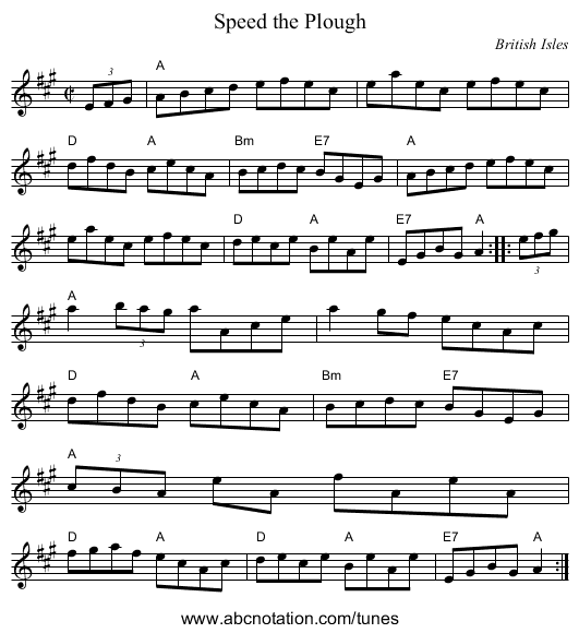 Speed the Plough - staff notation