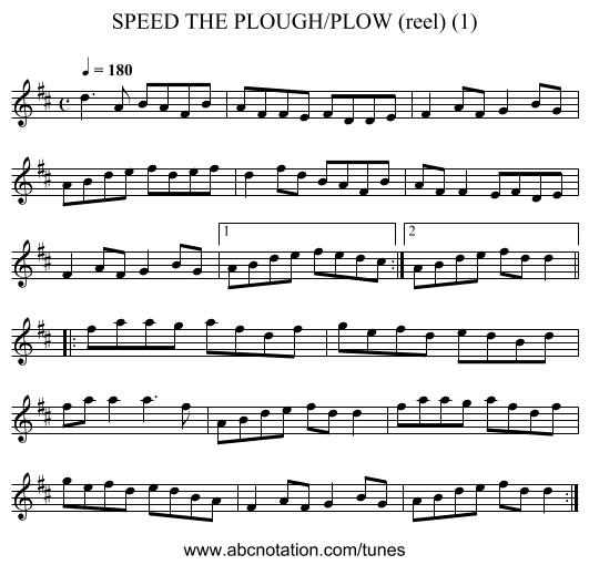 SPEED THE PLOUGH/PLOW (reel) (1) - staff notation