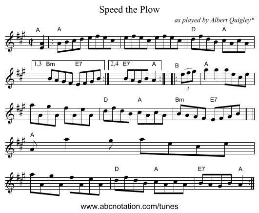 Speed the Plow - staff notation