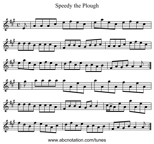 Speedy the Plough - staff notation