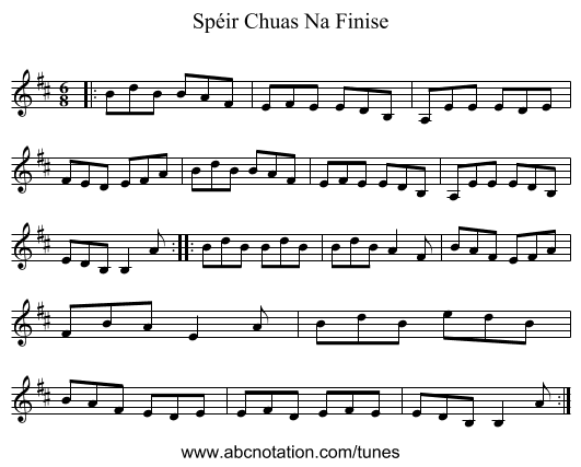 Spéir Chuas Na Finise - staff notation