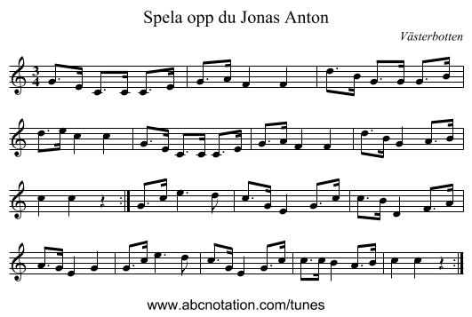 Spela opp du Jonas Anton - staff notation