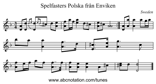 Spelfasters Polska från Enviken - staff notation