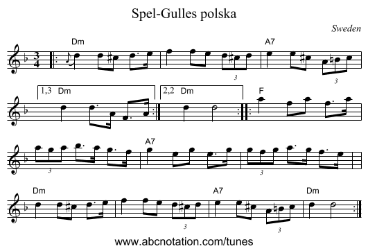 Spel-Gulles polska - staff notation
