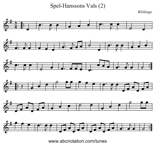 Spel-Hanssons Vals (2) - staff notation