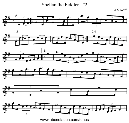 Spellan the Fiddler #2 - staff notation