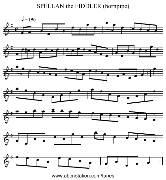 SPELLAN the FIDDLER (hornpipe) - staff notation