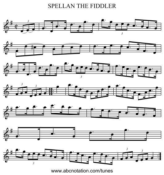 SPELLAN THE FIDDLER - staff notation