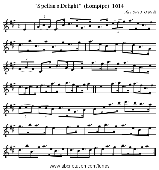 Spellan's Delight  (hornpipe)  1614 - staff notation