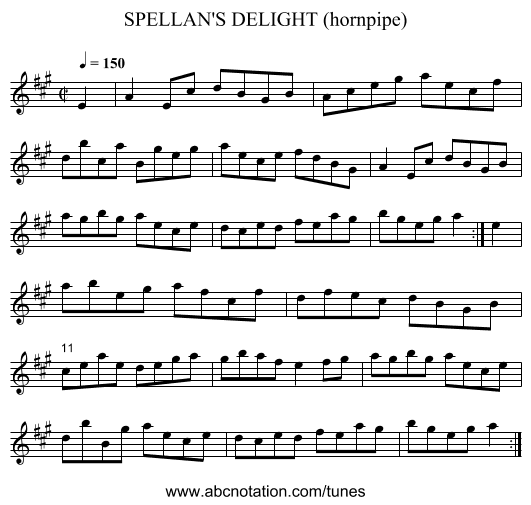 SPELLAN'S DELIGHT (hornpipe) - staff notation