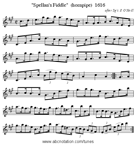 Spellan's Fiddle (hornpipe) 1616 - staff notation