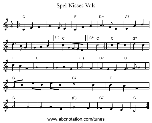Spel-Nisses Vals - staff notation
