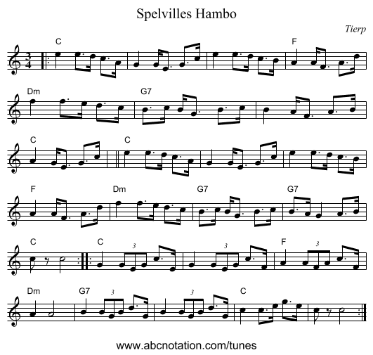 Spelvilles Hambo - staff notation