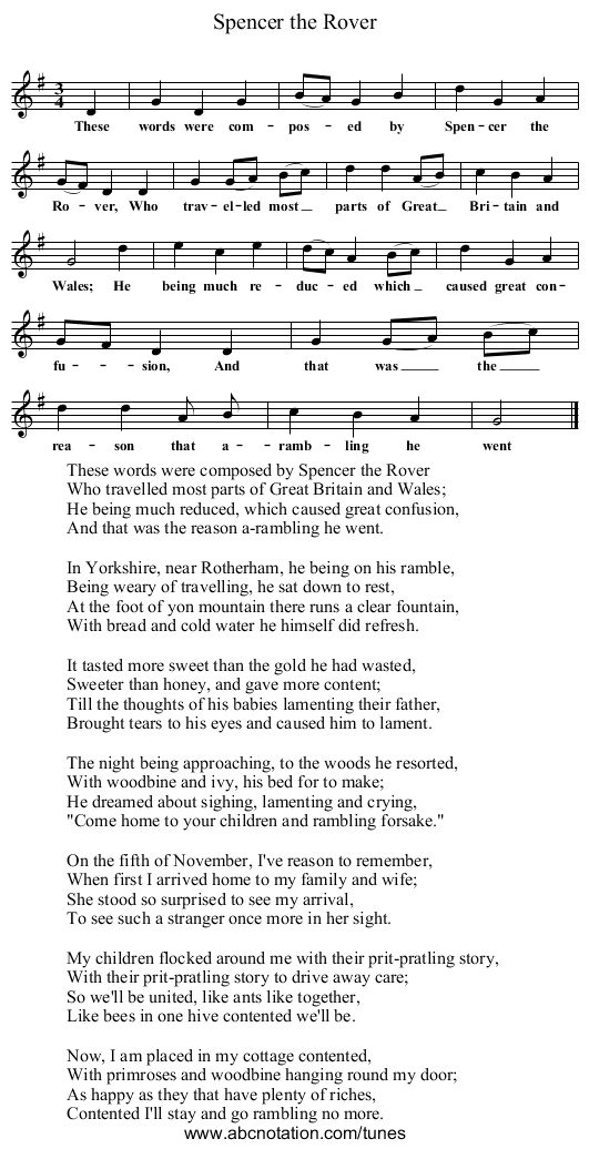Spencer the Rover - staff notation