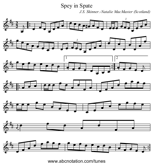 Spey in Spate - staff notation