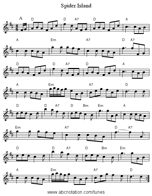 Spider Island - staff notation