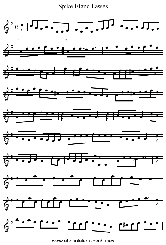 Spike Island Lasses - staff notation