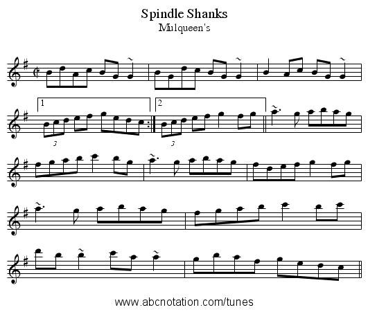 Spindle Shanks - staff notation