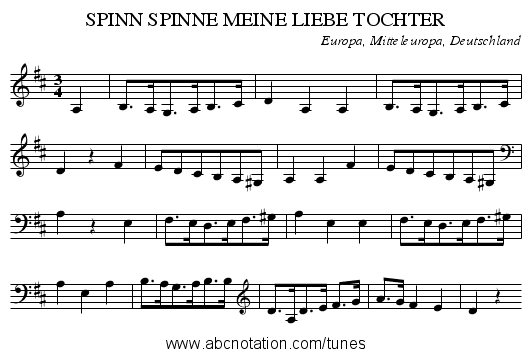 SPINN SPINNE MEINE LIEBE TOCHTER - staff notation