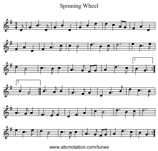 Spinning Wheel - staff notation