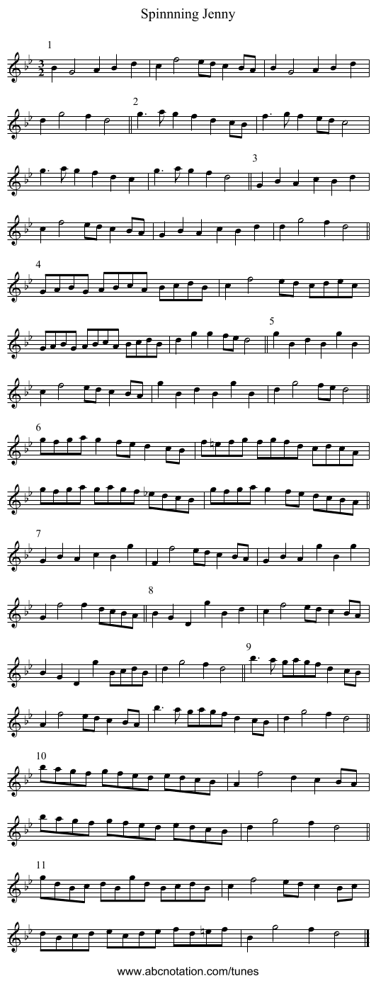 Spinnning Jenny - staff notation