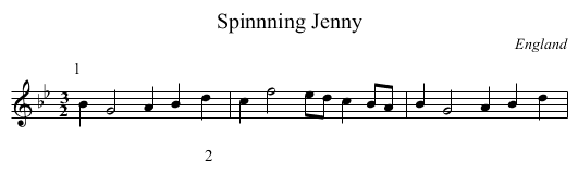 Spinnning Jenny - staff notation