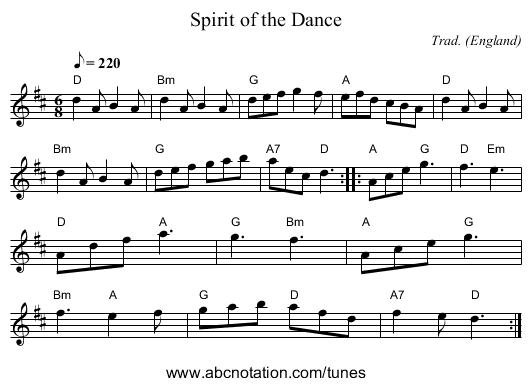Spirit of the Dance - staff notation
