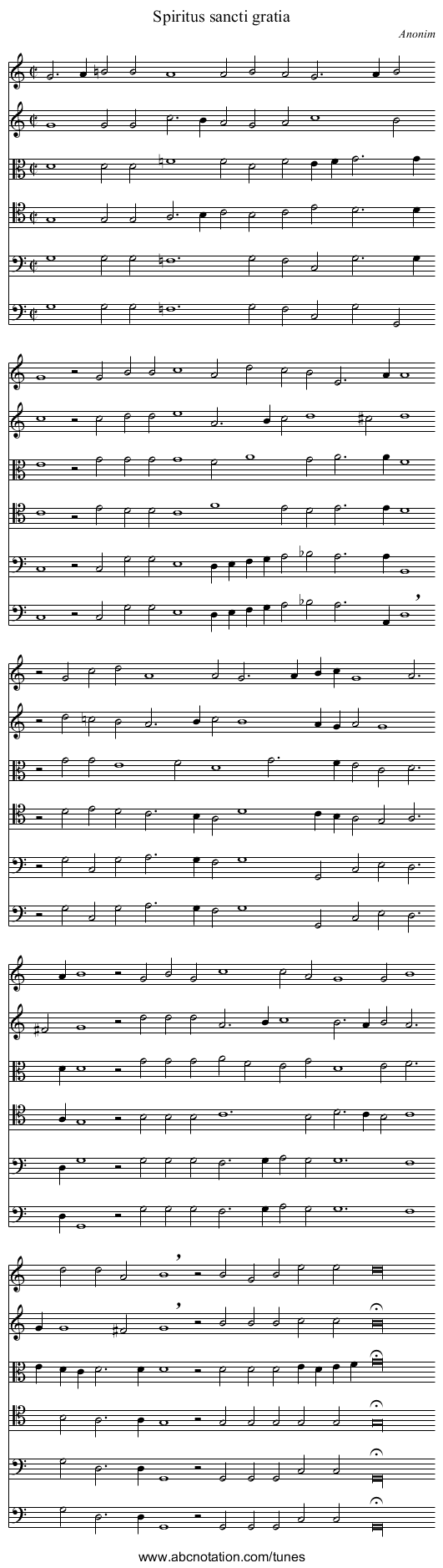 Spiritus sancti gratia - staff notation