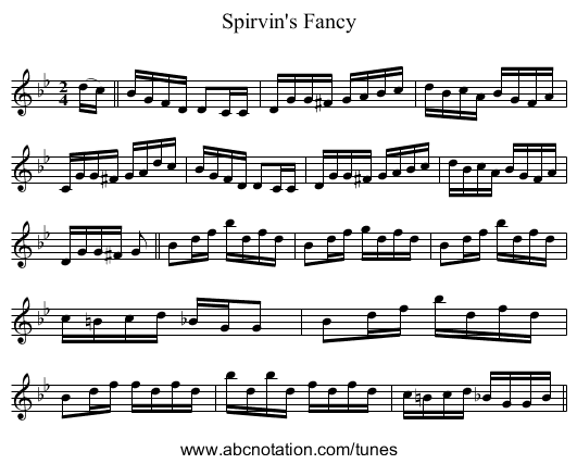 Spirvin's Fancy - staff notation
